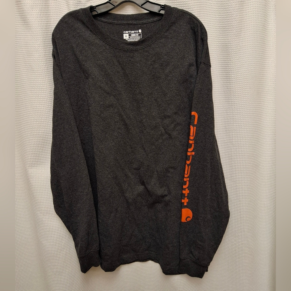 Carhartt Long Sleeve Graphic Sleeve Tee - Dark Charcoal with Orange Logo